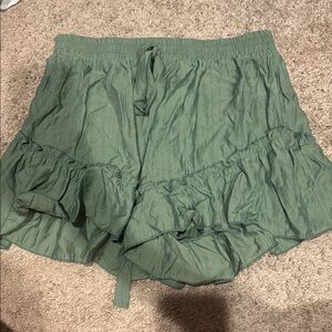Green Ruffle Hem Shorts large